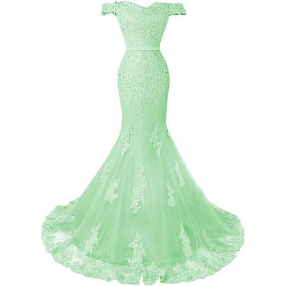 Off The Shoulder Lace Appliques Evening Dresses Mermaid Long Prom Gown