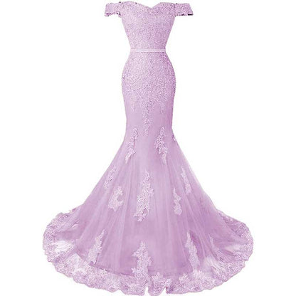 Off The Shoulder Lace Appliques Evening Dresses Mermaid Long Prom Gown