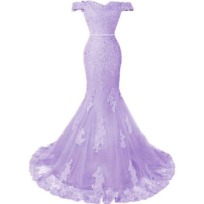 Off The Shoulder Lace Appliques Evening Dresses Mermaid Long Prom Gown