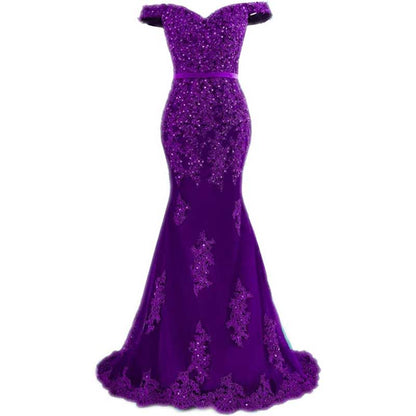Off The Shoulder Lace Appliques Evening Dresses Mermaid Long Prom Gown