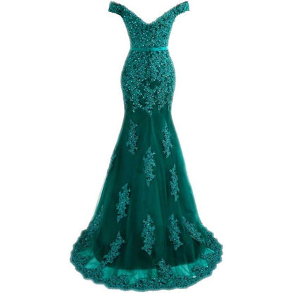 Off The Shoulder Lace Appliques Evening Dresses Mermaid Long Prom Gown