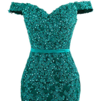 Off The Shoulder Lace Appliques Evening Dresses Mermaid Long Prom Gown