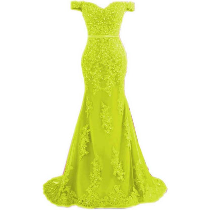 Off The Shoulder Lace Appliques Evening Dresses Mermaid Long Prom Gown
