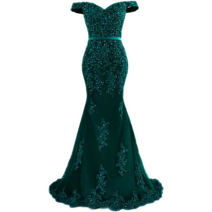 Off The Shoulder Lace Appliques Evening Dresses Mermaid Long Prom Gown