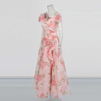 Off The Shoulder Organza Floral Gown Dress