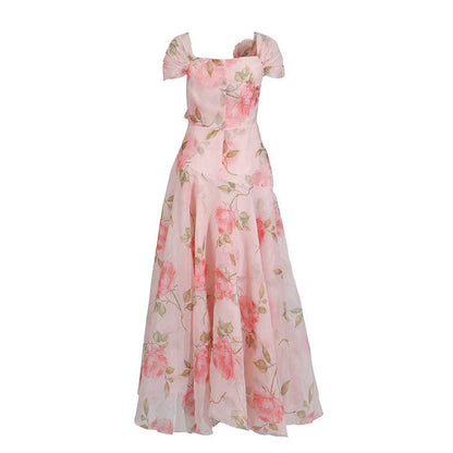 Off The Shoulder Organza Floral Gown Dress