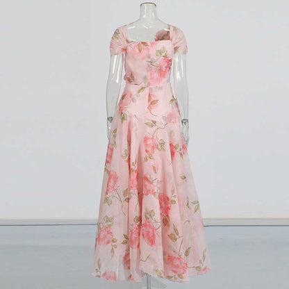 Off The Shoulder Organza Floral Gown Dress