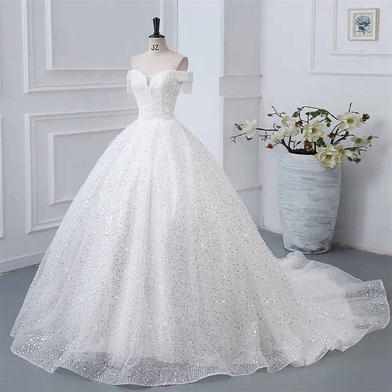 Off The Shoulder Sequined Wedding Dresses for Bride Fall / Winter Wedding