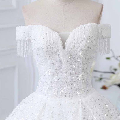 Off The Shoulder Sequined Wedding Dresses for Bride Fall / Winter Wedding