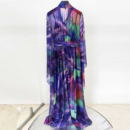 Ombre Printed Cape Gown in Purple Long Dress