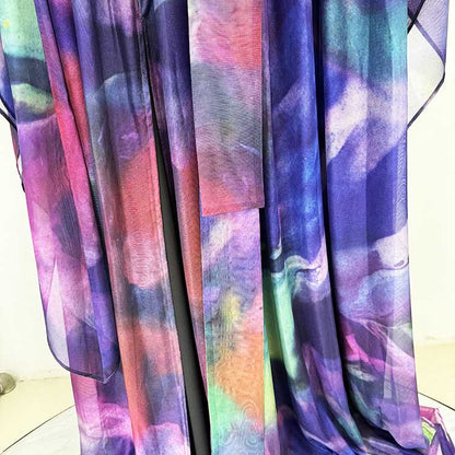 Ombre Printed Cape Gown in Purple Long Dress