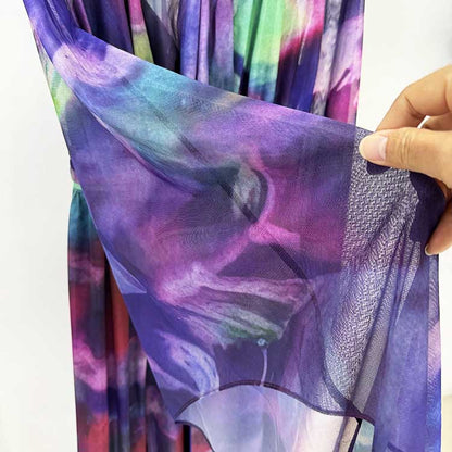 Ombre Printed Cape Gown in Purple Long Dress