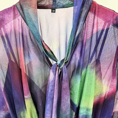 Ombre Printed Cape Gown in Purple Long Dress