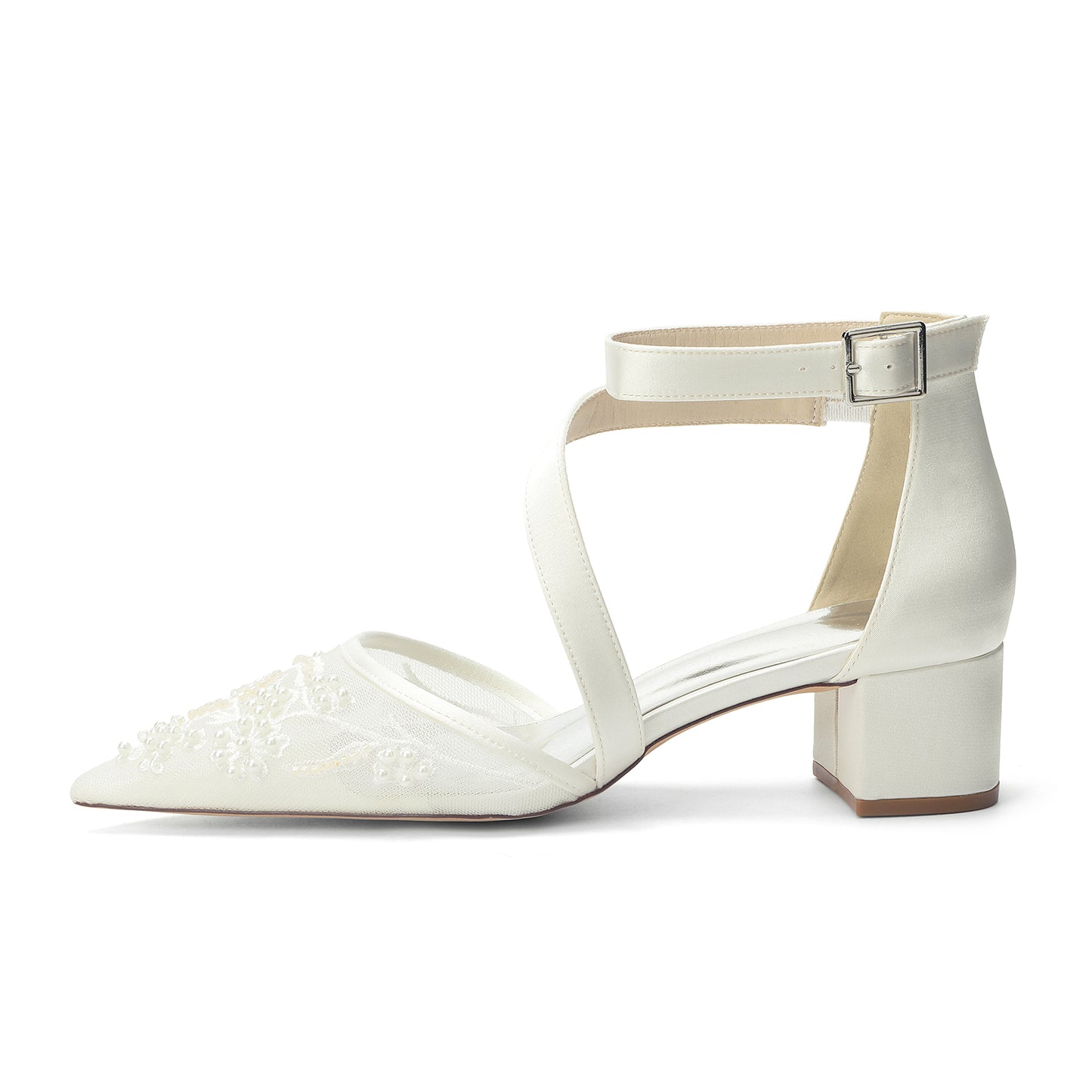 One-Cross Chunky Heel Lace Wedding Shoes