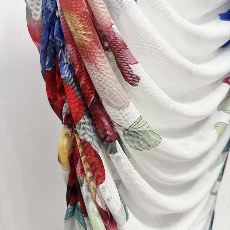 One-Shoulder Mesh Floral Elastic Skirt Suit For Women