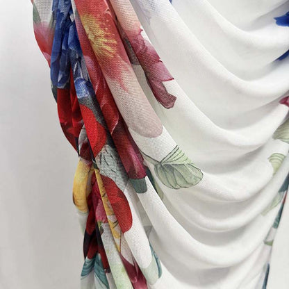 One-Shoulder Mesh Floral Elastic Skirt Suit For Women