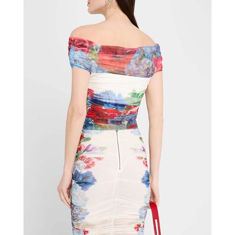 One-Shoulder Mesh Floral Elastic Skirt Suit For Women