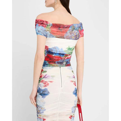 One-Shoulder Mesh Floral Elastic Skirt Suit For Women