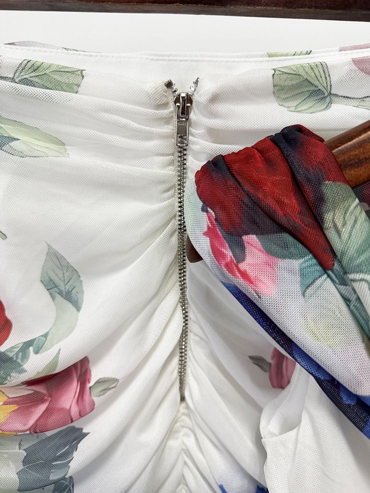 One-Shoulder Mesh Floral Elastic Skirt Suit For Women