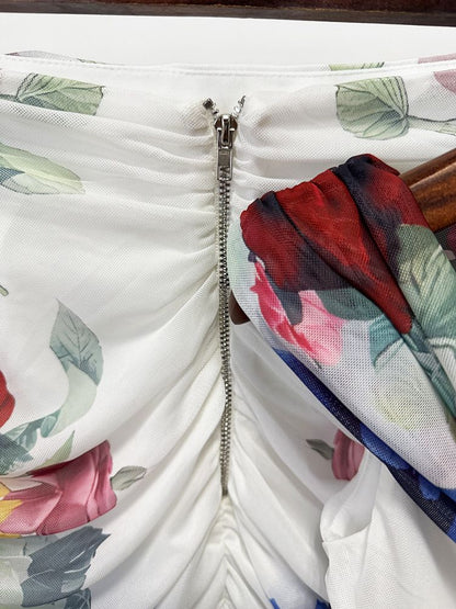 One-Shoulder Mesh Floral Elastic Skirt Suit For Women