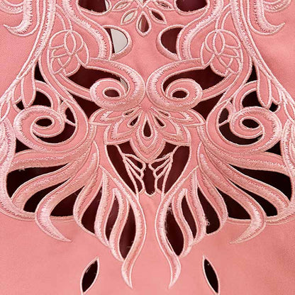 One Button Coral Pantsuit Back Hollow Out Embroidered Formal Suit