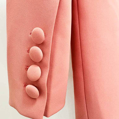 One Button Coral Pantsuit Back Hollow Out Embroidered Formal Suit