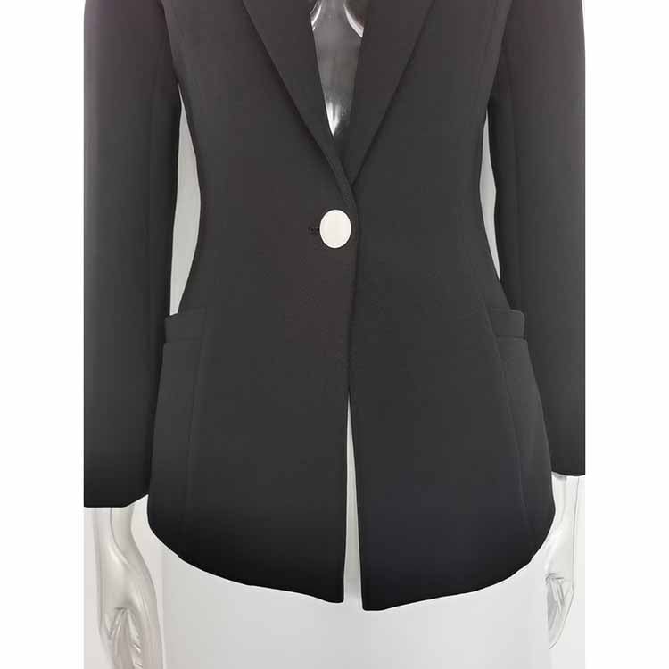 One Button Two-Tone Mini Skirt Suit Black And White Suit