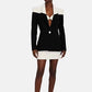 One Button Two-Tone Mini Skirt Suit Black And White Suit