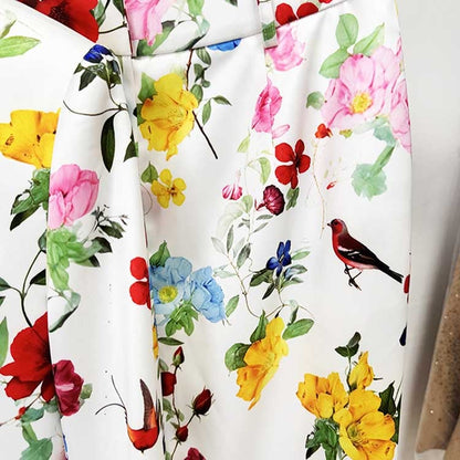 One Button White Floral Printed Suit Fitted Blazer Suit Pants Suit