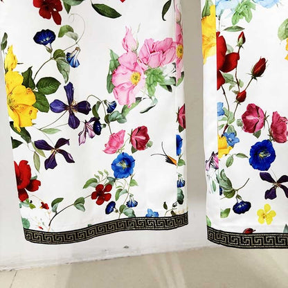 One Button White Floral Printed Suit Fitted Blazer Suit Pants Suit