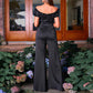 One Piece Suit Black Off-The-Shoulder Sequin Jumpsuit Flare Bottoms Romper