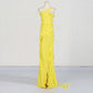 Yellow One Shoulder Asymmetrical Ruffle High Split Maxi Dress