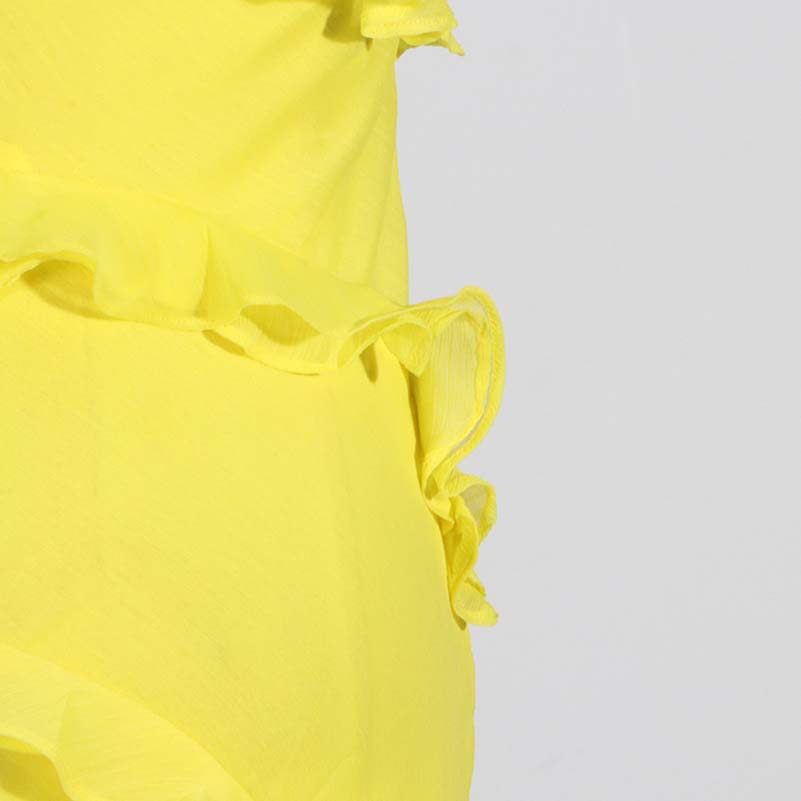 Yellow One Shoulder Asymmetrical Ruffle High Split Maxi Dress