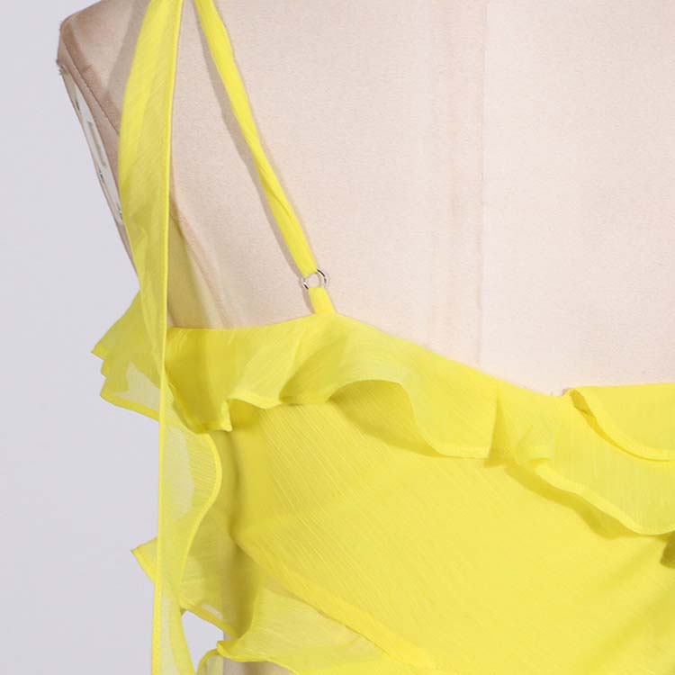 Yellow One Shoulder Asymmetrical Ruffle High Split Maxi Dress