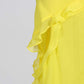 Yellow One Shoulder Asymmetrical Ruffle High Split Maxi Dress