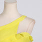 Yellow One Shoulder Asymmetrical Ruffle High Split Maxi Dress