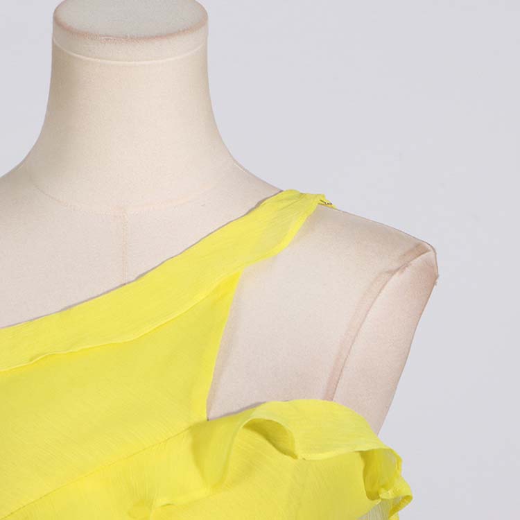 Yellow One Shoulder Asymmetrical Ruffle High Split Maxi Dress