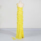 Yellow One Shoulder Asymmetrical Ruffle High Split Maxi Dress