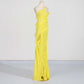 Yellow One Shoulder Asymmetrical Ruffle High Split Maxi Dress