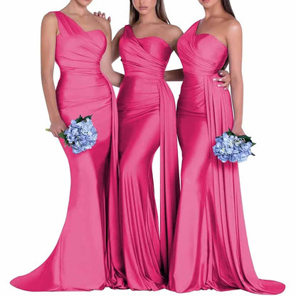 One Shoulder Satin Bridesmaid Dress – Mermaid Silhouette for Weddings & Events