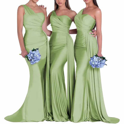 One Shoulder Satin Bridesmaid Dress – Mermaid Silhouette for Weddings & Events