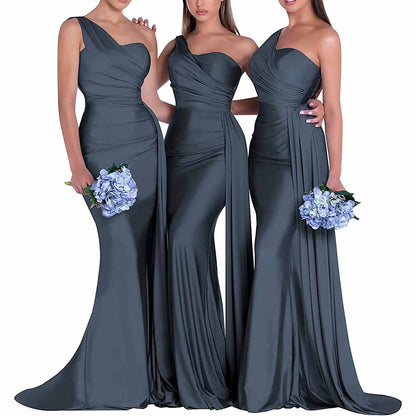 One Shoulder Satin Bridesmaid Dress – Mermaid Silhouette for Weddings & Events