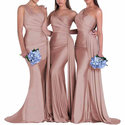 One Shoulder Satin Bridesmaid Dress – Mermaid Silhouette for Weddings & Events