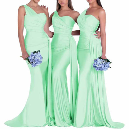 One Shoulder Satin Bridesmaid Dress – Mermaid Silhouette for Weddings & Events