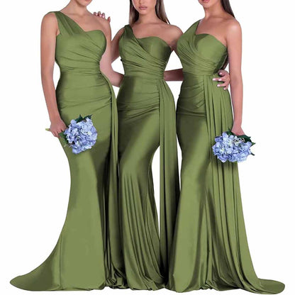 One Shoulder Satin Bridesmaid Dress – Mermaid Silhouette for Weddings & Events