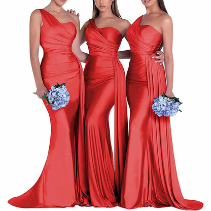 One Shoulder Satin Bridesmaid Dress – Mermaid Silhouette for Weddings & Events