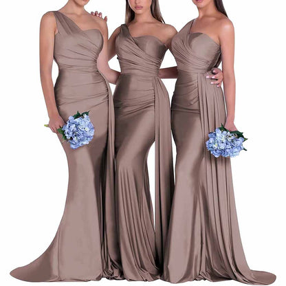 One Shoulder Satin Bridesmaid Dress – Mermaid Silhouette for Weddings & Events
