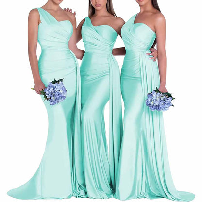 One Shoulder Satin Bridesmaid Dress – Mermaid Silhouette for Weddings & Events