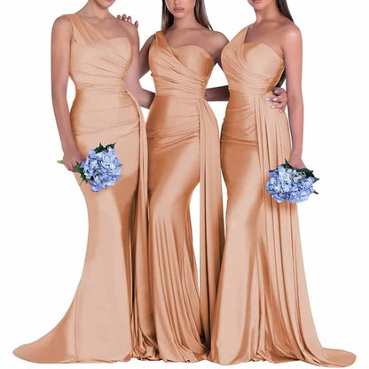 One Shoulder Satin Bridesmaid Dress – Mermaid Silhouette for Weddings & Events