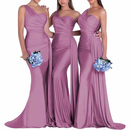 One Shoulder Satin Bridesmaid Dress – Mermaid Silhouette for Weddings & Events